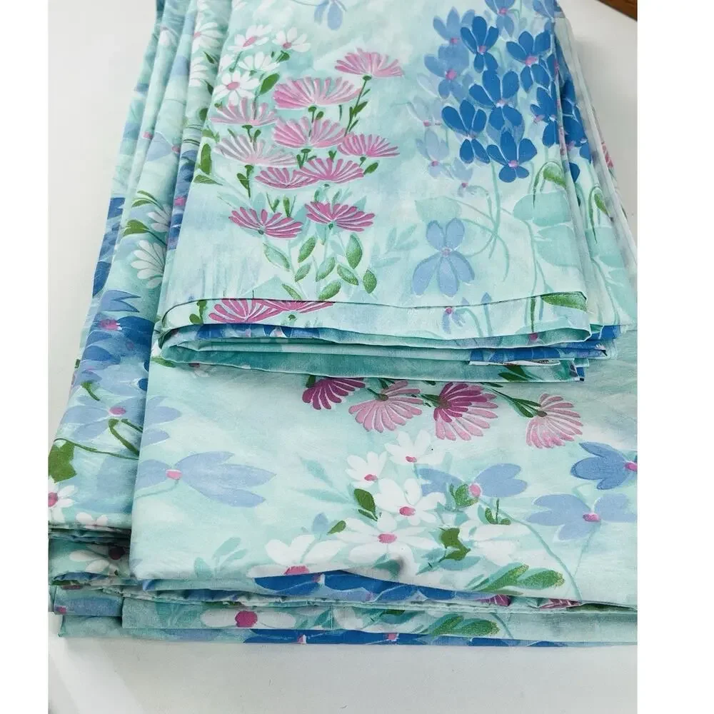 Cannon Royal Family Shangrila Flat Sheet Blue Floral Pink White Flowers Duvet Co